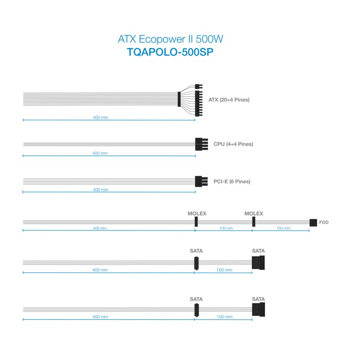 Fuente TooQ 500W ATX 120mm Plata (TQAPOLO-500SP)