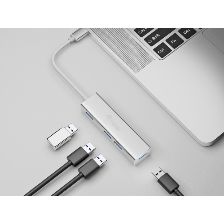 Hub EQUIP USB-C 3.0 a 4xUSB-A 3.0 Plata (EQ128958)