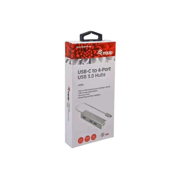 Hub EQUIP USB-C 3.0 a 4xUSB-A 3.0 Plata (EQ128958)