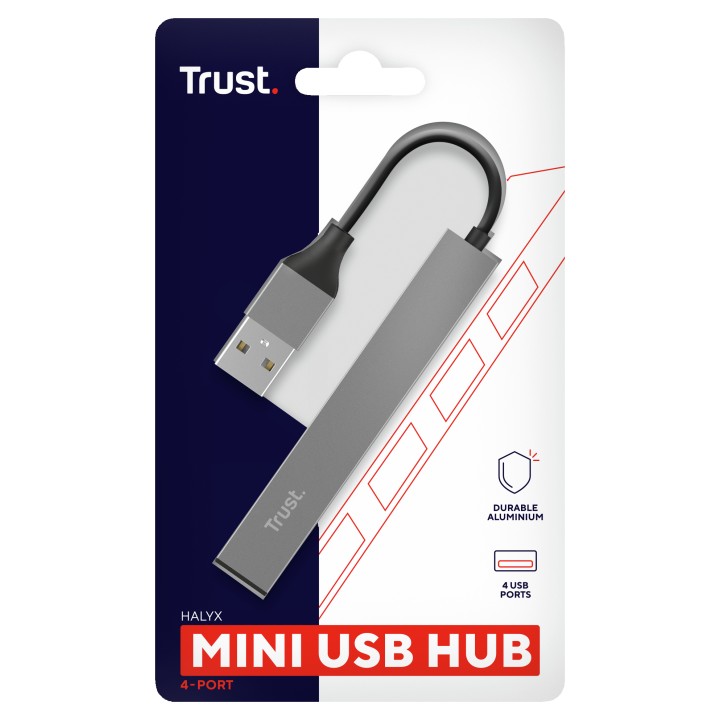 Hub Trust Halyx USB 2.0 a 4xUSB 2.0 Aluminio (23786)