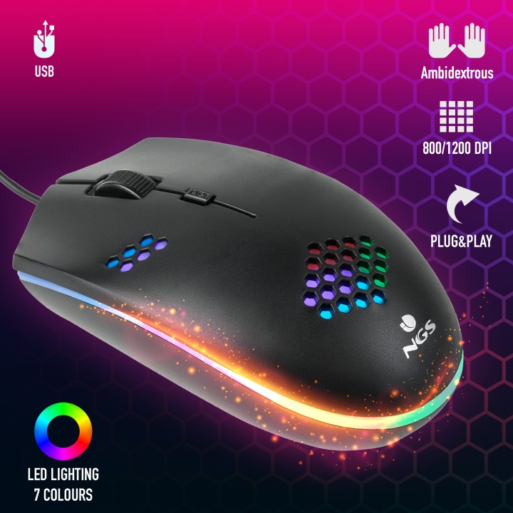 Ratón Gaming NGS Óptico LED USB 1200dpi Negro (GMX-120)