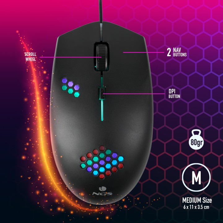 Ratón Gaming NGS Óptico LED USB 1200dpi Negro (GMX-120)