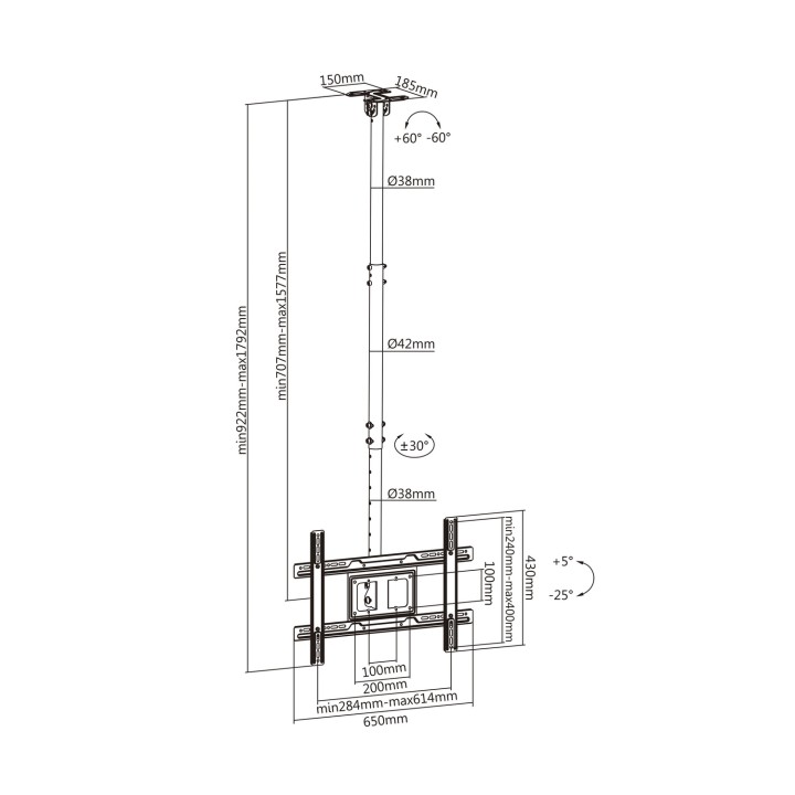 Soporte Techo AISENS 37"-80" Gira/Inclina (CT80TSE-075)