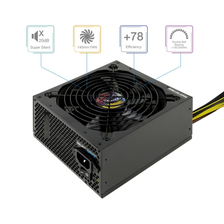 Fuente TooQ ATX 600W PFC 140mm Negra (TQAPOLO-600SP)