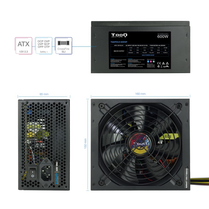 Fuente TooQ ATX 600W PFC 140mm Negra (TQAPOLO-600SP)