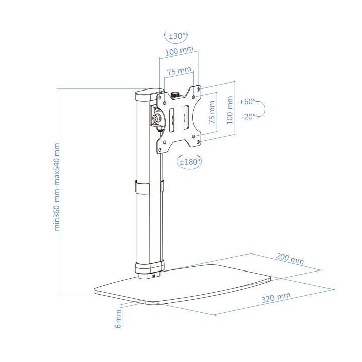 Soporte Mesa TooQ 17"-27" Gira/Inclina 6kg (DB1127TN-W)