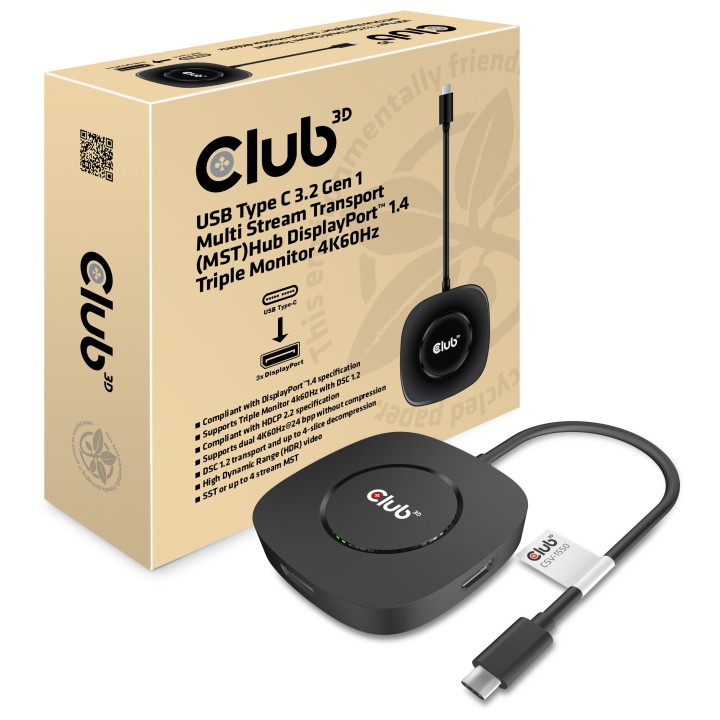 Adaptador MST Club 3D USB-C a 3xDP M/H Negro (CSV-1550)
