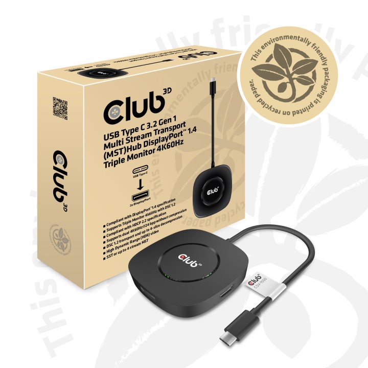 Adaptador MST Club 3D USB-C a 3xDP M/H Negro (CSV-1550)