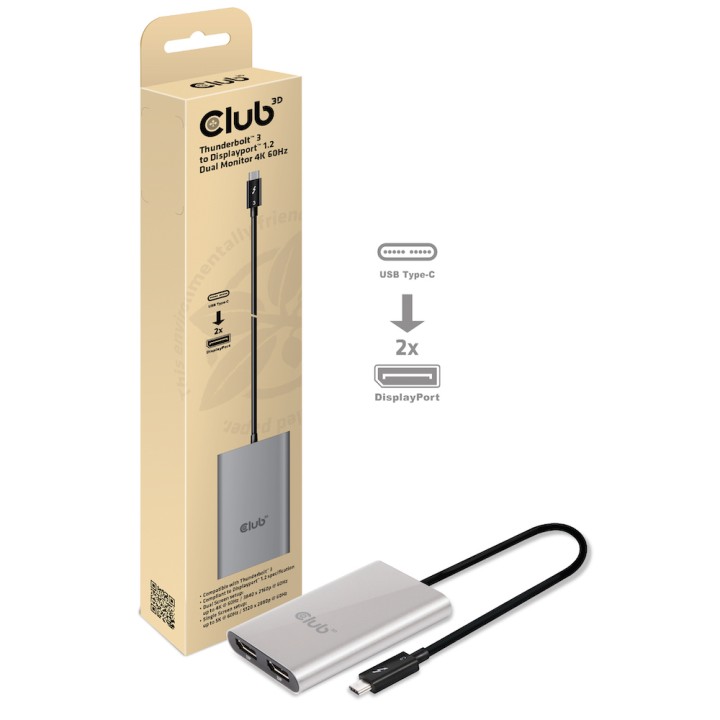 Adaptador Club 3D Thunderbolt 3 a 2xDP Plata (CSV-1577)