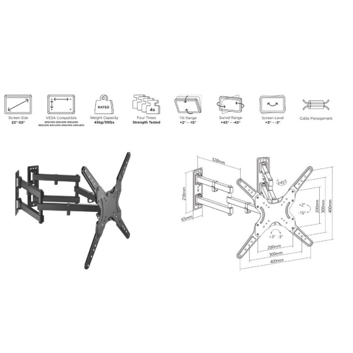 Soporte Pared EQUIP 23"-55" Inclinable 45Kg (EQ650328)