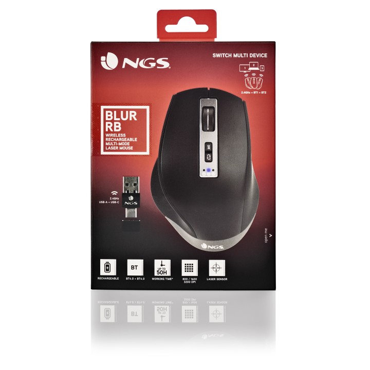 Ratón Gaming NGS Láser RF BT 3200dpi Negro (BLUR-RB)