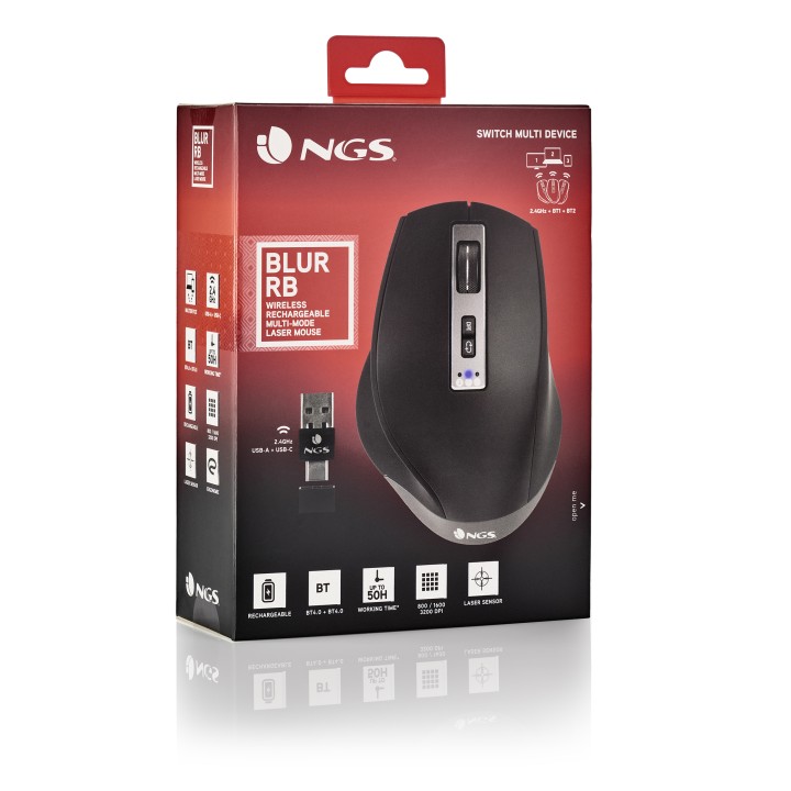 Ratón Gaming NGS Láser RF BT 3200dpi Negro (BLUR-RB)
