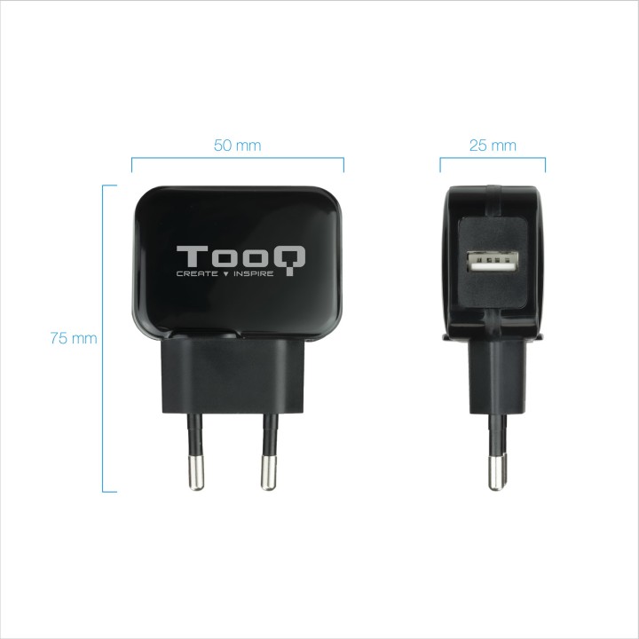 Cargador de Pared TooQ 12W 1USB-A 2.0 Negro (TQWC-1S01)