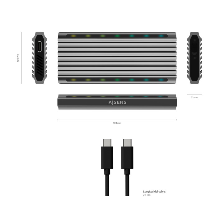 Caja AISENS SDD M.2/SATA USB-C 3.1 Gris (ASM2-RGB011GR)