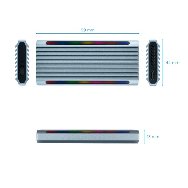 Caja TooQ SSD M.2/PCIe/SATA USB-C 3.0 Gris (TQE-2221G)