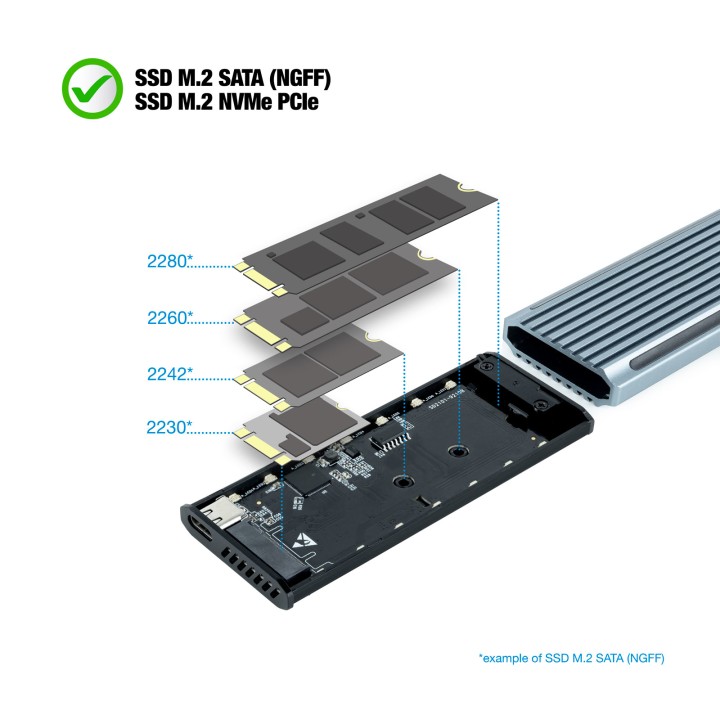 Caja TooQ SSD M.2/PCIe/SATA USB-C 3.0 Gris (TQE-2221G)