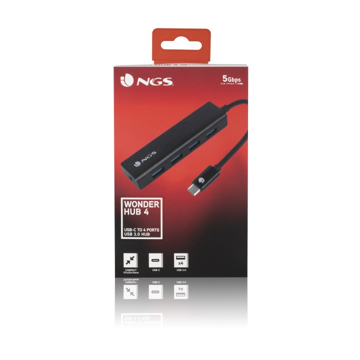 Hub NGS USB-C a 4xUSB-A 3.0 Negro (WONDERHUB4)