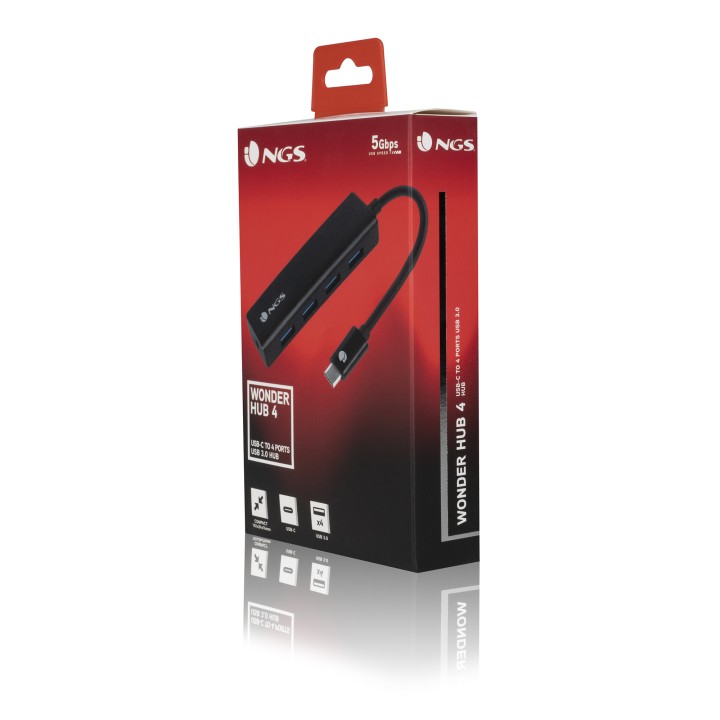 Hub NGS USB-C a 4xUSB-A 3.0 Negro (WONDERHUB4)