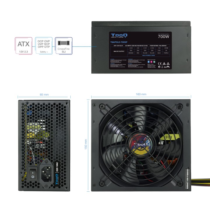 Fuente TooQ ATX 700W PFC 120mm Negra (TQAPOLO-700SP)