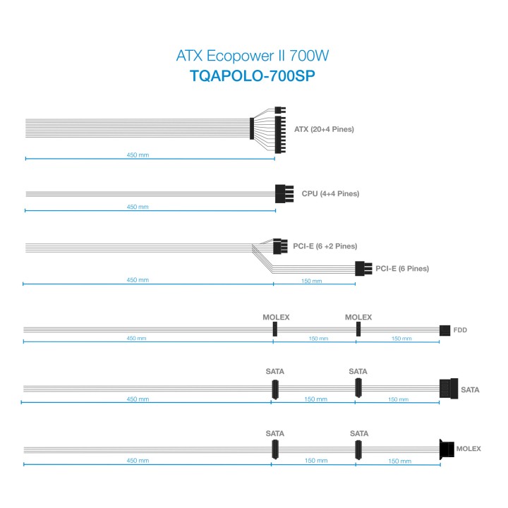 Fuente TooQ ATX 700W PFC 120mm Negra (TQAPOLO-700SP)