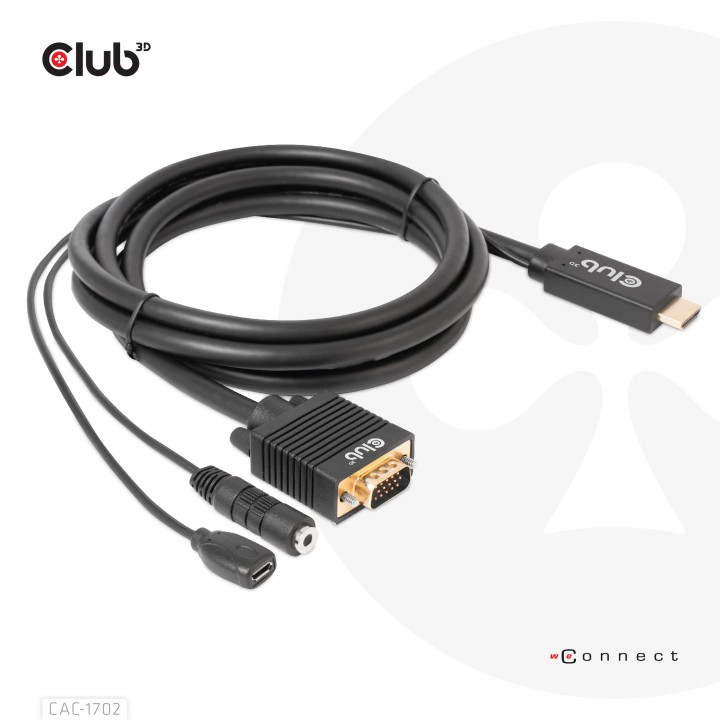 Cable Club 3D HDMI a VGA/28AWG 2m M/M Negro CAC-1712