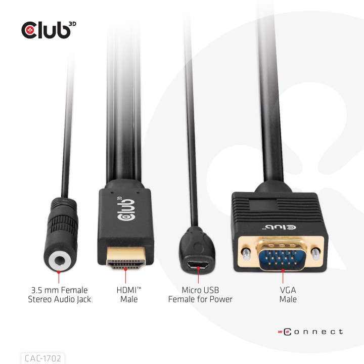 Cable Club 3D HDMI a VGA/28AWG 2m M/M Negro CAC-1712