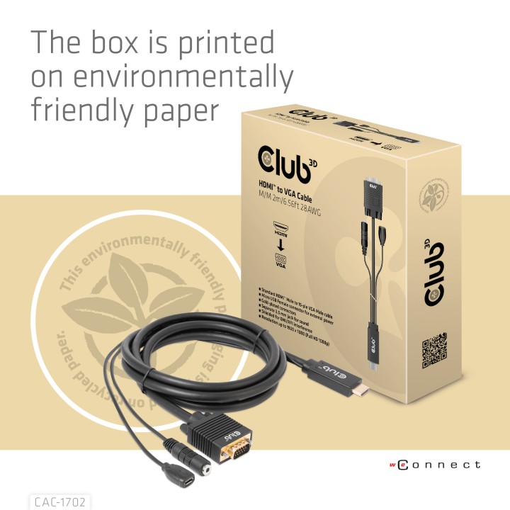 Cable Club 3D HDMI a VGA/28AWG 2m M/M Negro CAC-1712