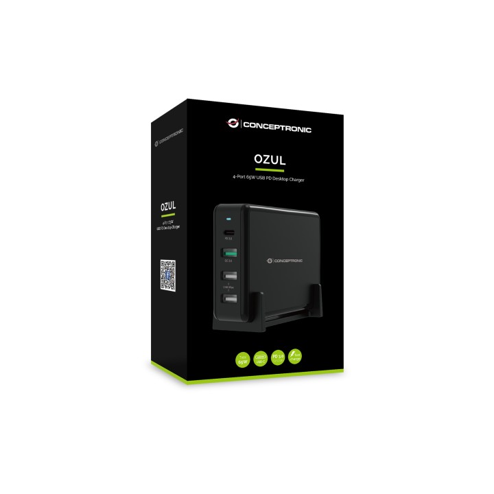 Cargador CONCEPTRONIC 65W 3USB-A 1USB-C Negro (OZUL01B)