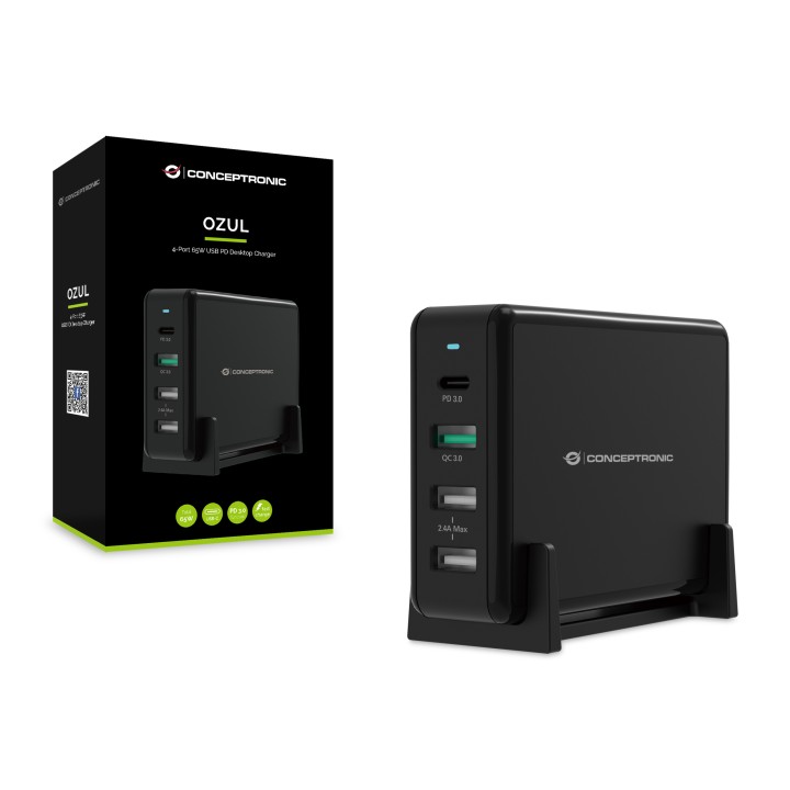Cargador CONCEPTRONIC 65W 3USB-A 1USB-C Negro (OZUL01B)