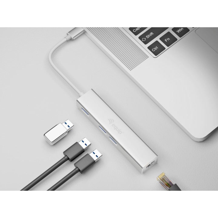 Adaptador EQUIP USB-C a USB-A/RJ45 Plata (EQ133481)
