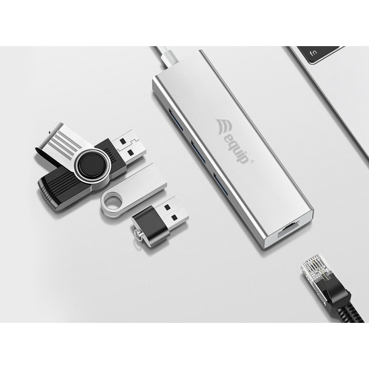 Adaptador EQUIP USB-C a USB-A/RJ45 Plata (EQ133481)