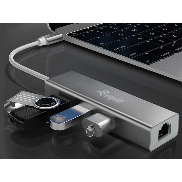 Adaptador EQUIP USB-C a USB-A/RJ45 Plata (EQ133481)