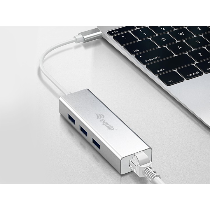 Adaptador EQUIP USB-C a USB-A/RJ45 Plata (EQ133481)