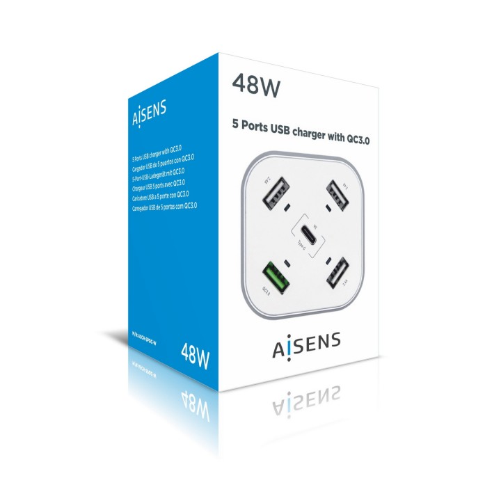 Cargador de Mesa AISENS 48W 5xUSB Blanco (ASCH-5PQC-W)
