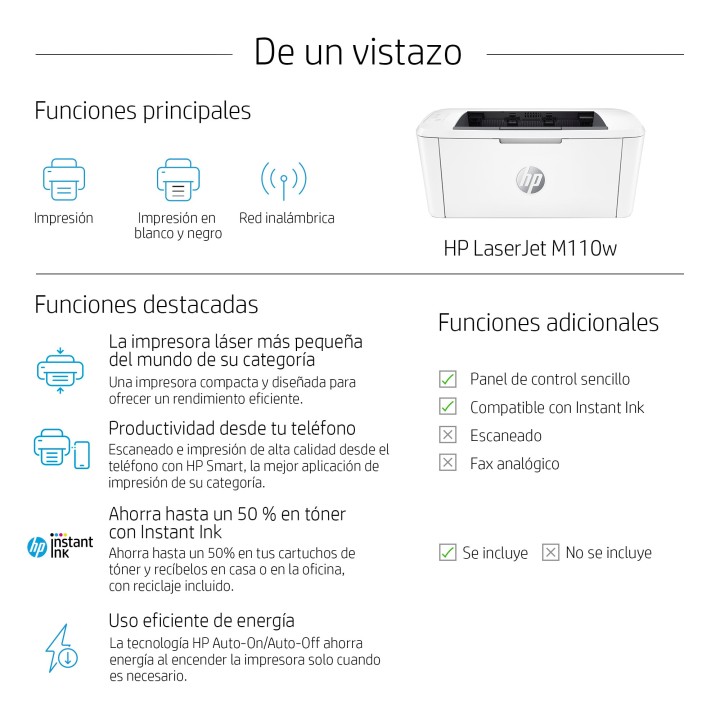 HP LaserJet M110W A4 B/N 1xUSB 2.0 WiFi Blanca (7MD66F)
