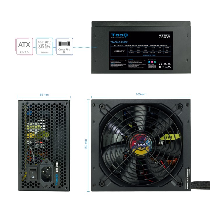 Fuente TooQ ATX 750W PFC 140mm Negra (TQAPOLO-750SP)