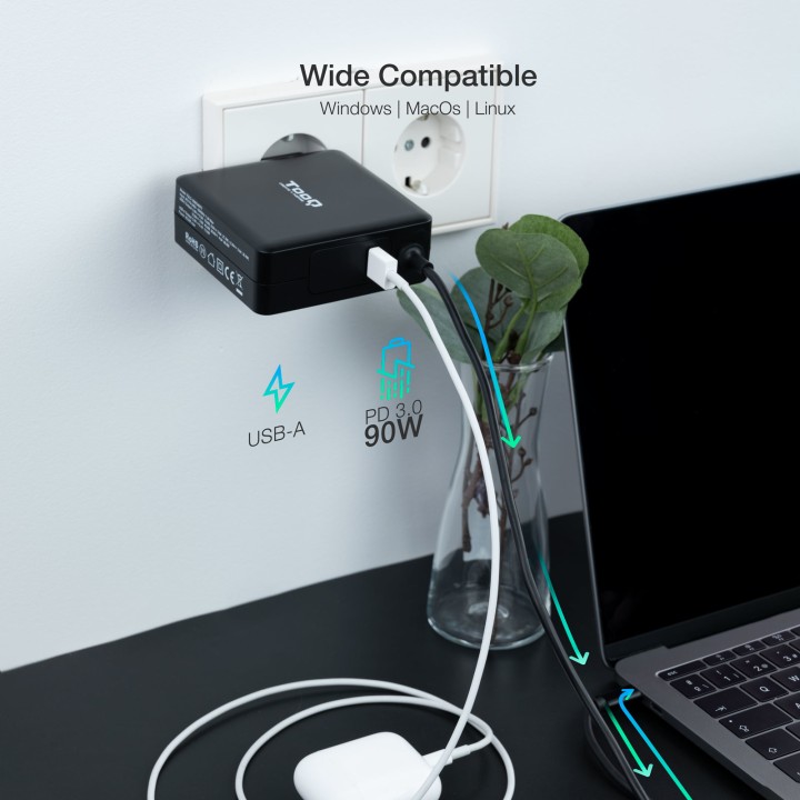 Cargador TooQ 90W USB-C PD 3.0 Negro (TQLC-USBC90PD)