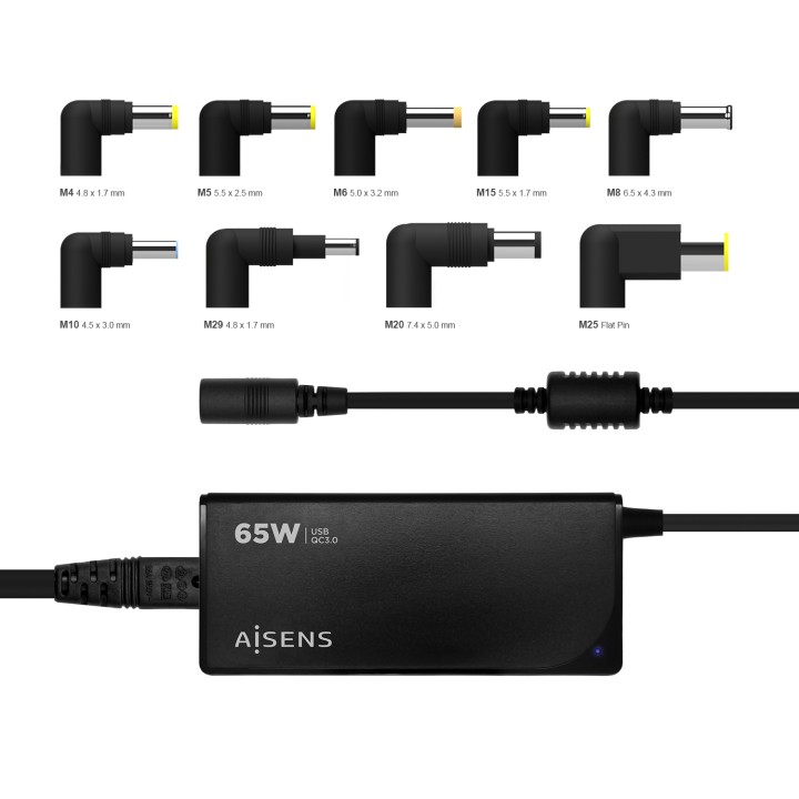 Cargador AISENS 65W 9 DC USB-A Negro (ASLC-65WAUTO-BK)