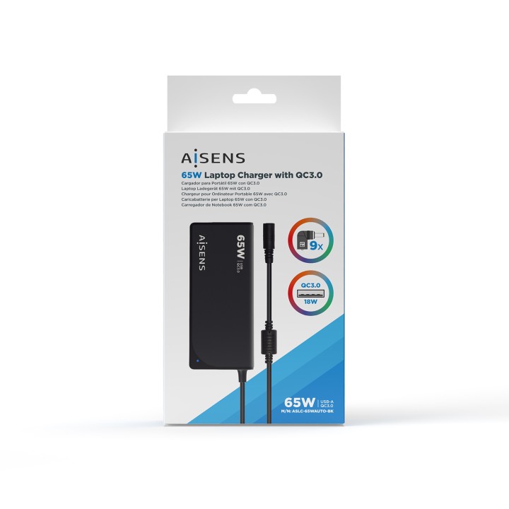 Cargador AISENS 65W 9 DC USB-A Negro (ASLC-65WAUTO-BK)