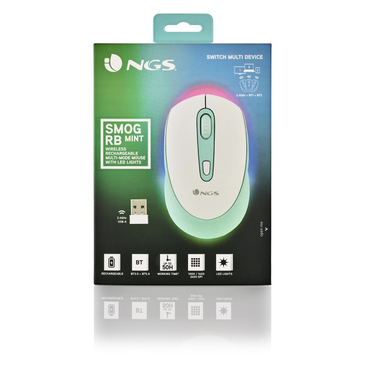 Ratón NGS Óptico BT 2400dpi Blanco/Menta (SMOGMINT-RB)
