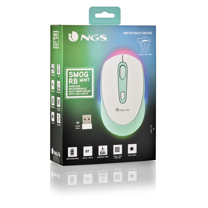 Ratón NGS Óptico BT 2400dpi Blanco/Menta (SMOGMINT-RB)