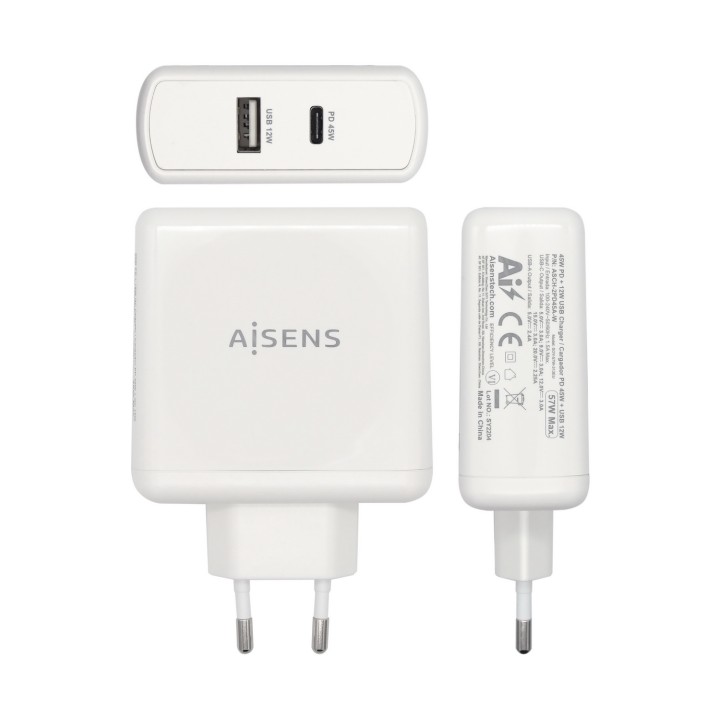 Cargador Pared AISENS 57W 2xUSB Blanco (ASCH-2PD45A-W)