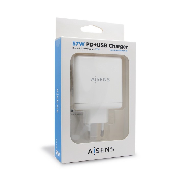 Cargador Pared AISENS 57W 2xUSB Blanco (ASCH-2PD45A-W)