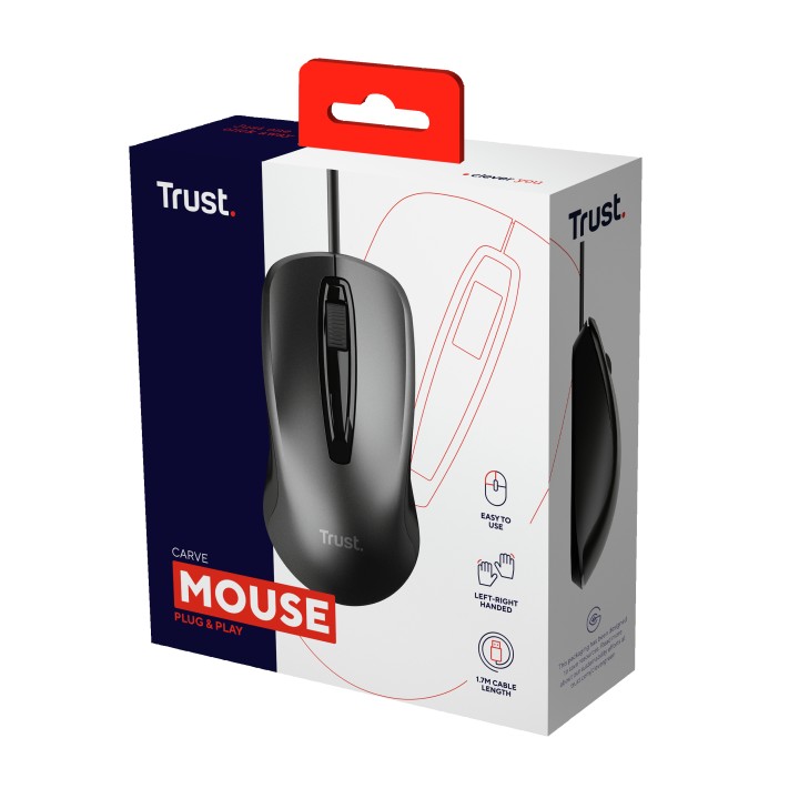 Ratón Trust Carve Óptico USB-A 1600dpi Negro (23733)