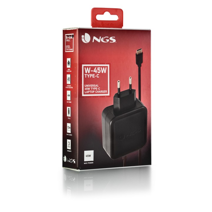 Cargador Pared NGS 45W Cable USB-C Negro (W-45WTYPEC)