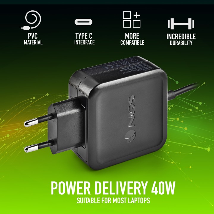 Cargador Pared NGS 45W Cable USB-C Negro (W-45WTYPEC)