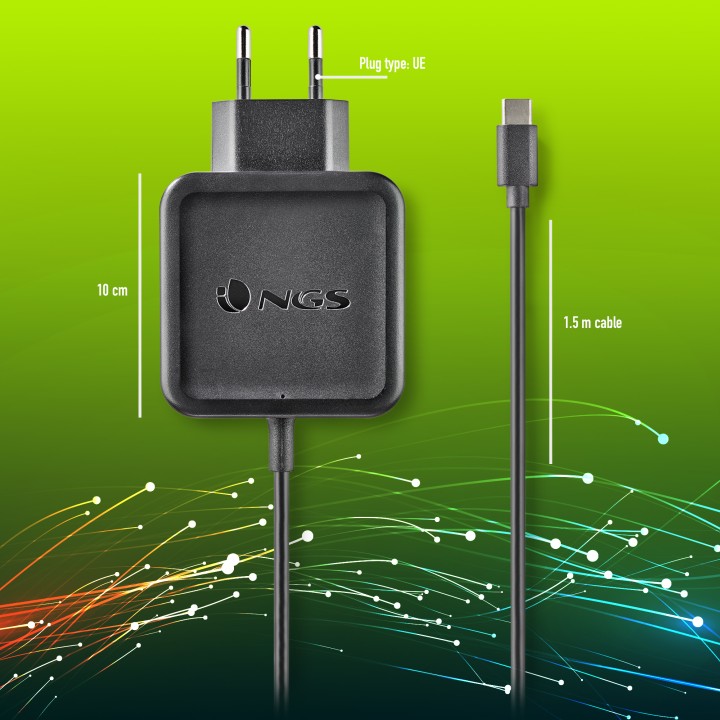 Cargador Pared NGS 45W Cable USB-C Negro (W-45WTYPEC)