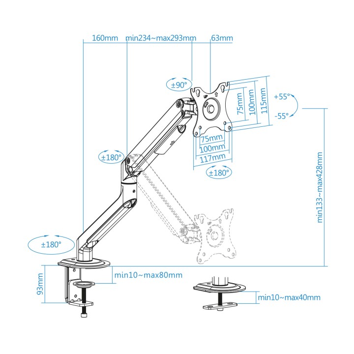 Soporte de Mesa TooQ 17"-32" Gira/Inclina (DB4032TNR-W)