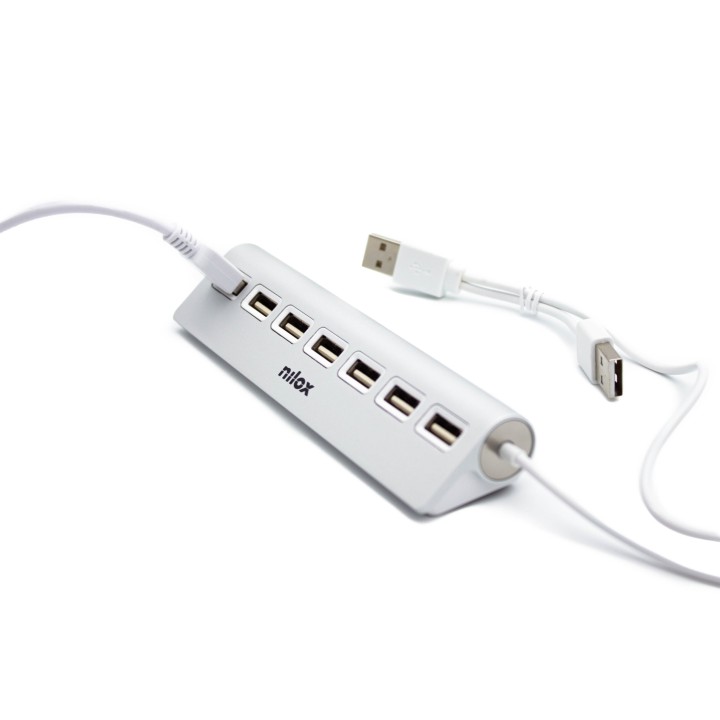 Hub NILOX USB 2.0 a 7xUSB 2.0 Aluminio Gris (NXHU7ALU2)
