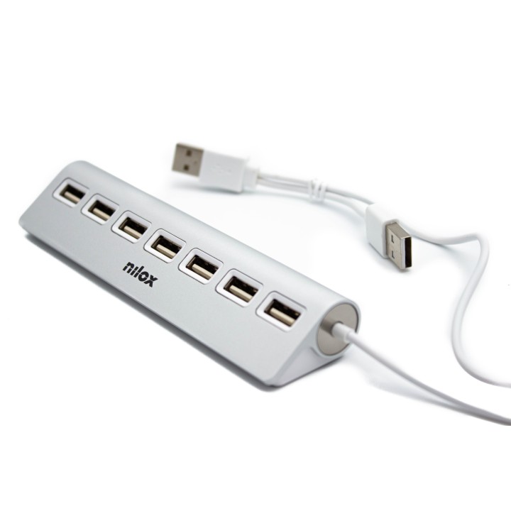 Hub NILOX USB 2.0 a 7xUSB 2.0 Aluminio Gris (NXHU7ALU2)